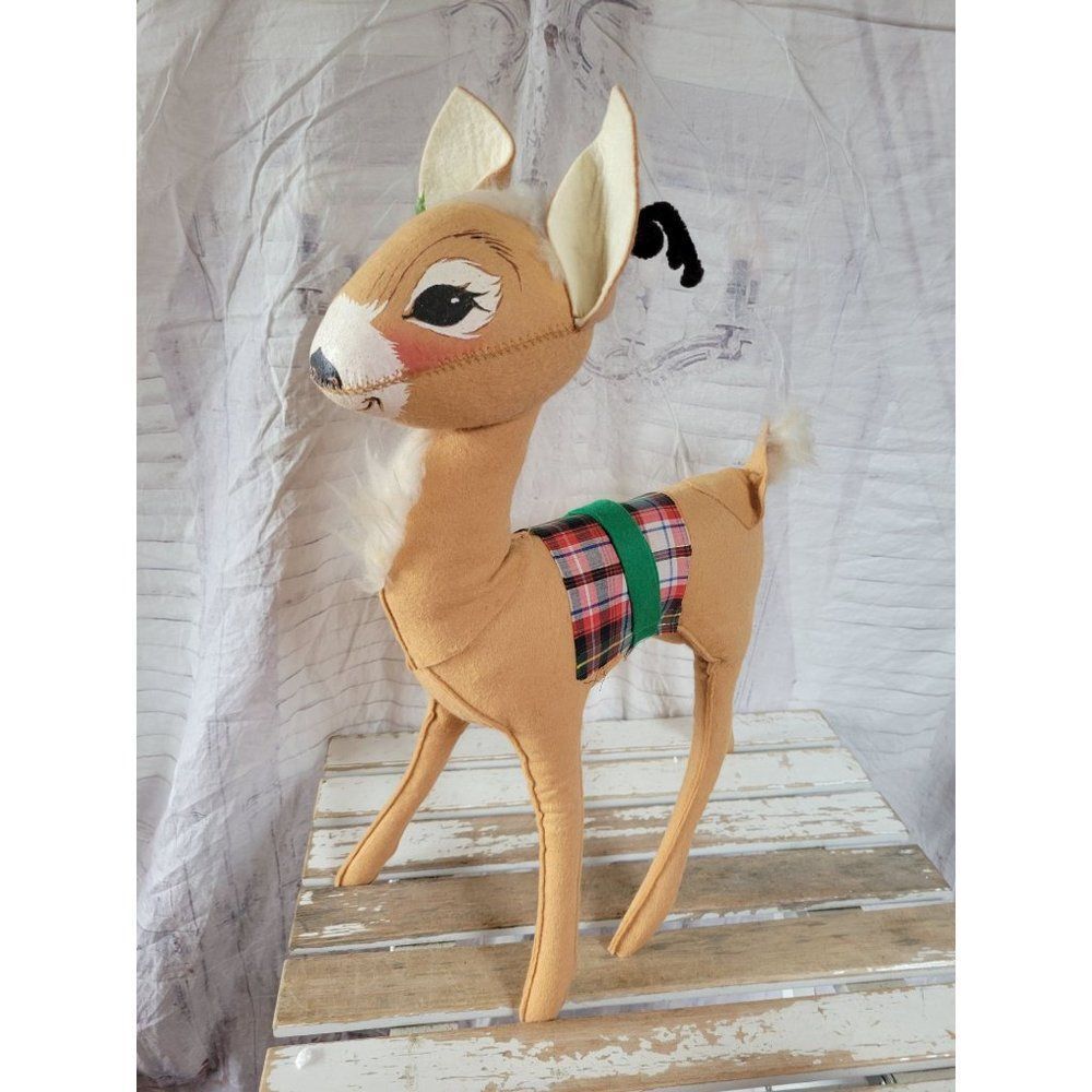 Annalee 1970 reindeer Xmas‎ Holly vintage